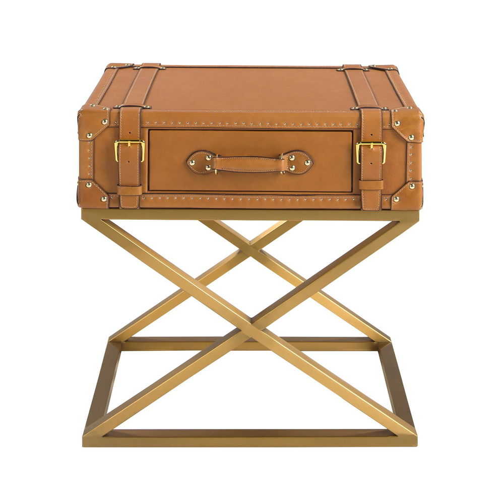 Прямоугольный угловой столик из кожи и золотистой стали 2148