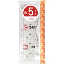 Удлинитель электрический ЭРА UX-4-5m без заземления 4 розетки 5м ШВВП 2x0,75мм2 6А белый | Бытовые удлинители