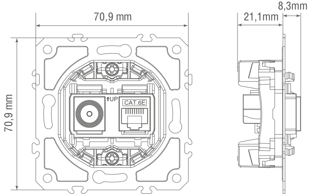 Механизм розетки RJ45/TV cat.6, ClassE-8/0-2400 МГц,  серия D16