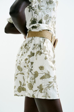 ZARA ШОРТЫ-БЕРМУДЫ С ВЫШИВКОЙ И ПЕРФОРАЦИЕЙ, БЕЛЫЙ/ХАКИ