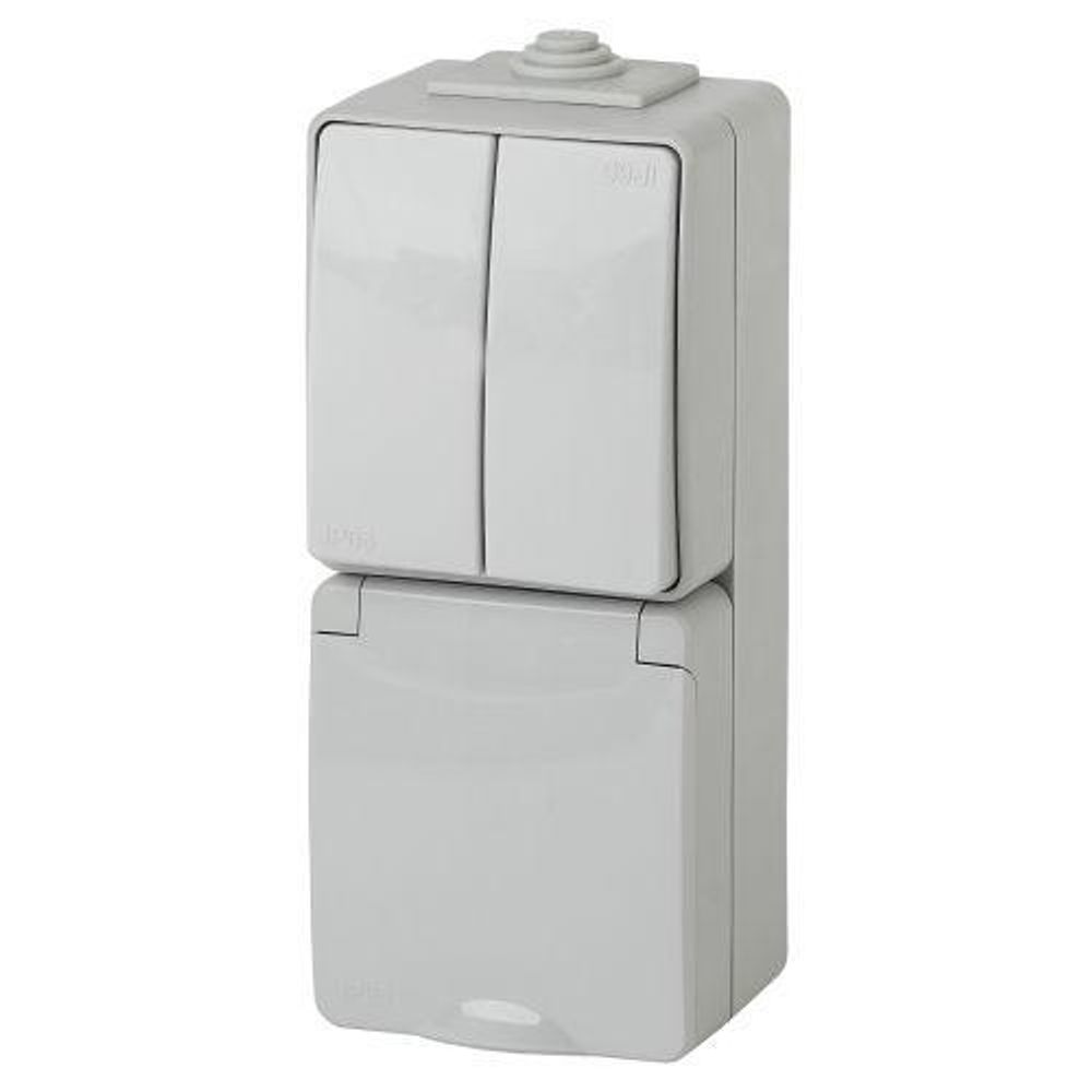 Блок розетка+выкл. ОП Эра Эксперт 11-7608-03 16А(10AX)-250В двойн. верт. IP65 сер. ЭРА Б0035999