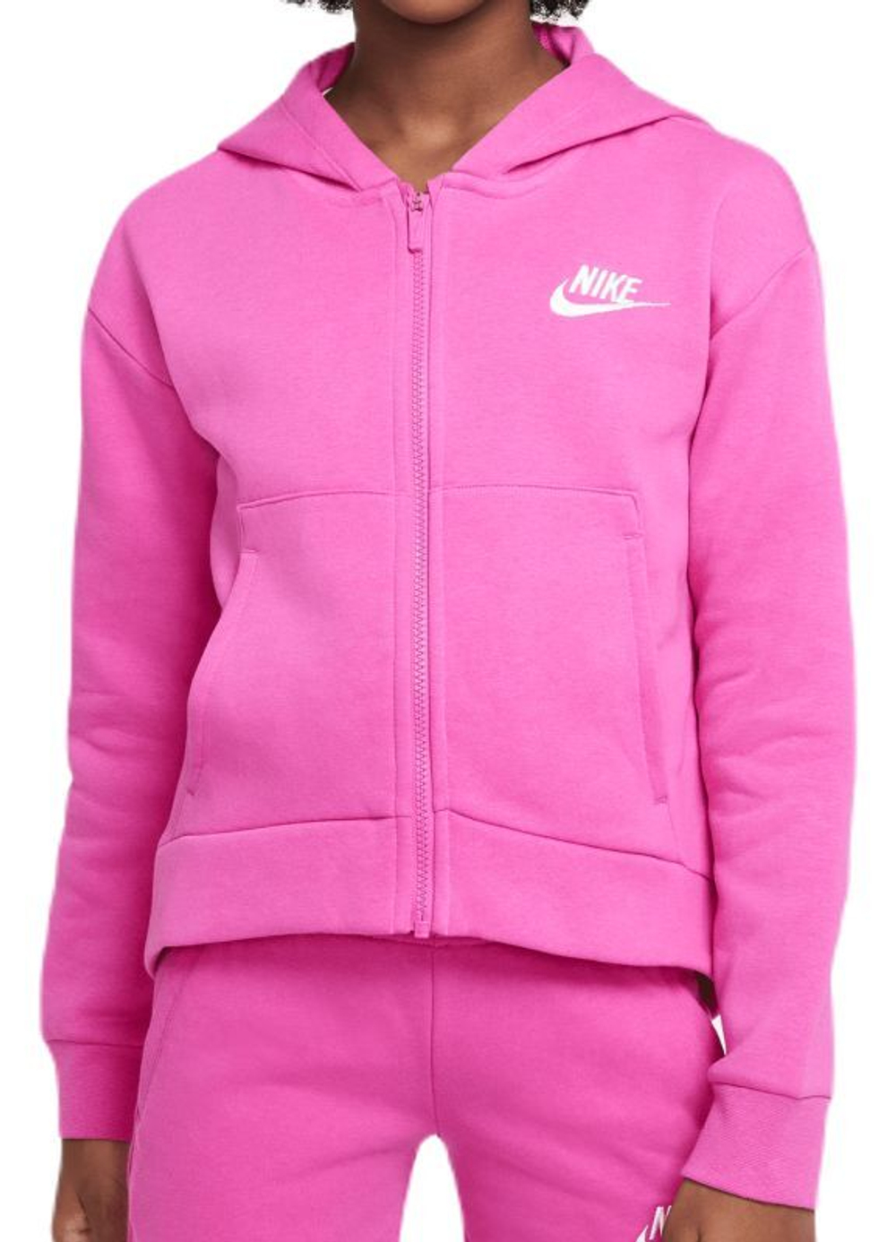 Кофта для девочки теннисная Nike Sportswear Club Fleece Full Zip Hoodie -  active fuchsia/white - купить по выгодной цене | Теннисный магазин  tennis-store.ru