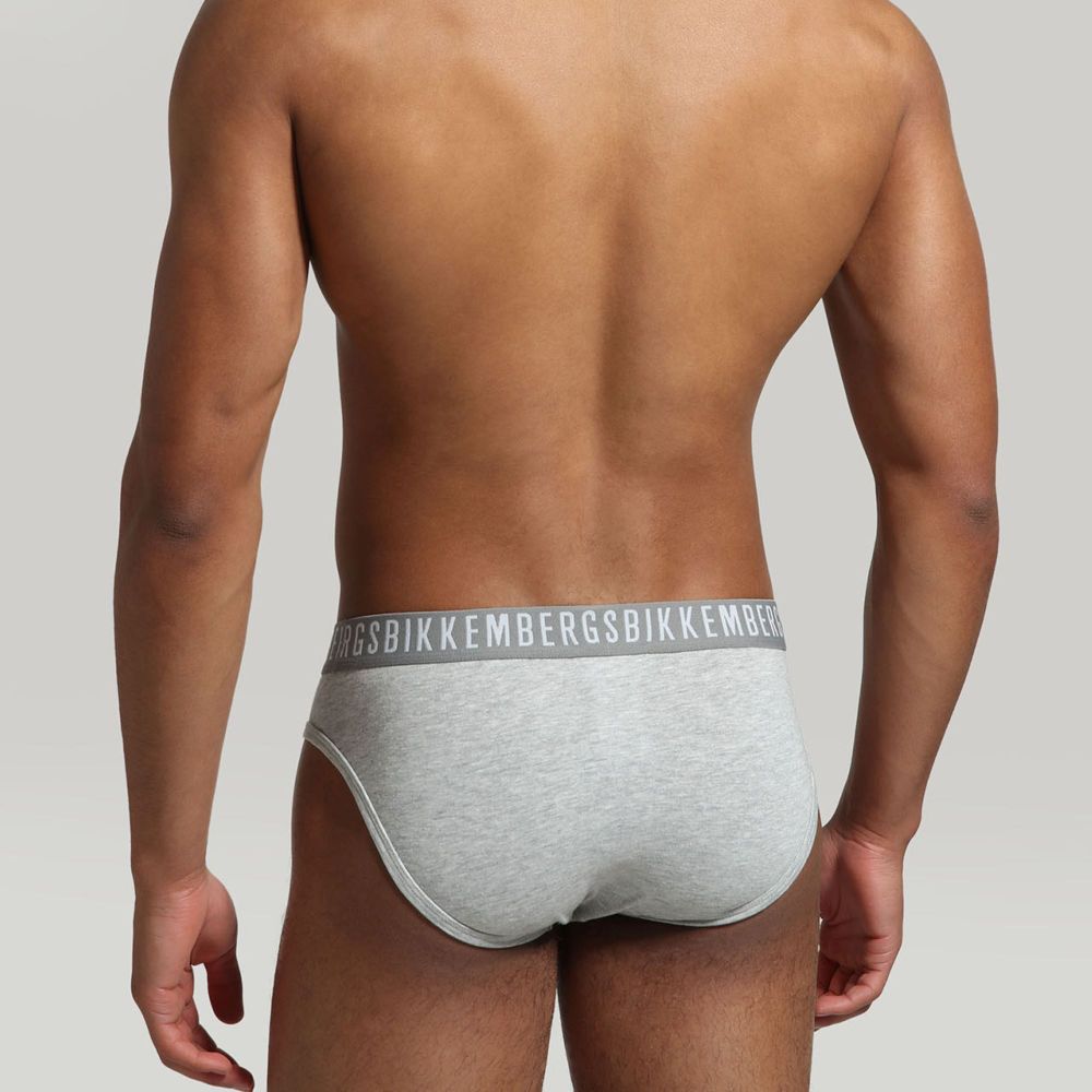 Мужские трусы брифы набор 3 в 1 серые с серой резинкой Bikkembergs BKK1USP02TR0033