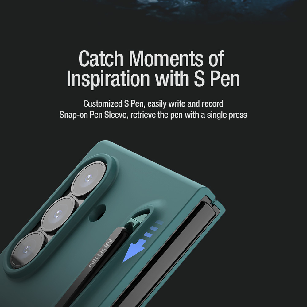 Чехол зеленого цвета покрытый мягким жидким силиконом от Nillkin для Samsung Galaxy Fold 7, серия Flex Pure Fold Case (в комплекте перо S Pen)