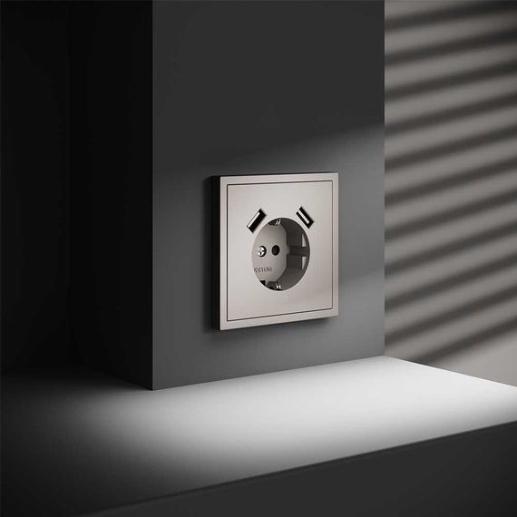 Розетка встраиваемая Voltum S70 с заземлением и защитными шторками, 16А, с USB, A+A, (кашемир) VLS040403