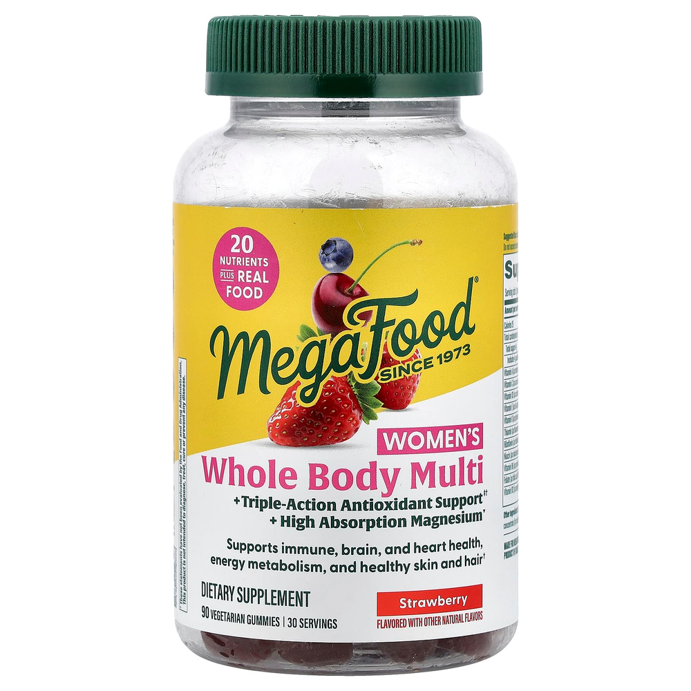 MegaFood, мультивитамины для всего тела для женщин, со вкусом клубники, 90 вегетарианских жевательных таблеток