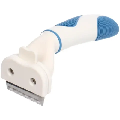 Расческа - фурминатор для животных «ЛАПУСИКИ», коллекция БРО, прорезиненная ручка, цвет белый/голубой, 5*16см (блистер)