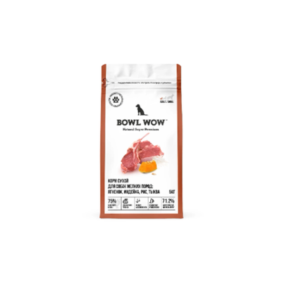 Сухой корм для собак мелких пород с чувствительным пищеварением или склонных к аллергии с ягненком, индейкой, рисом и тыквой BOWL WOW 5кг