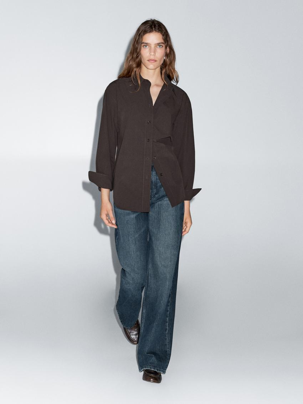 Massimo Dutti Рубашка из 100% хлопкового поплина, коричневый