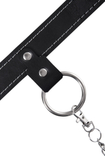 Черный узкий однослойный ошейник с серебристым поводком-цепочкой