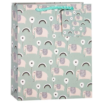 Пакет подарочный, Мечты с воздушным шариком (слоник и радуга), Мятный, 23*18*10 см, 1 шт.