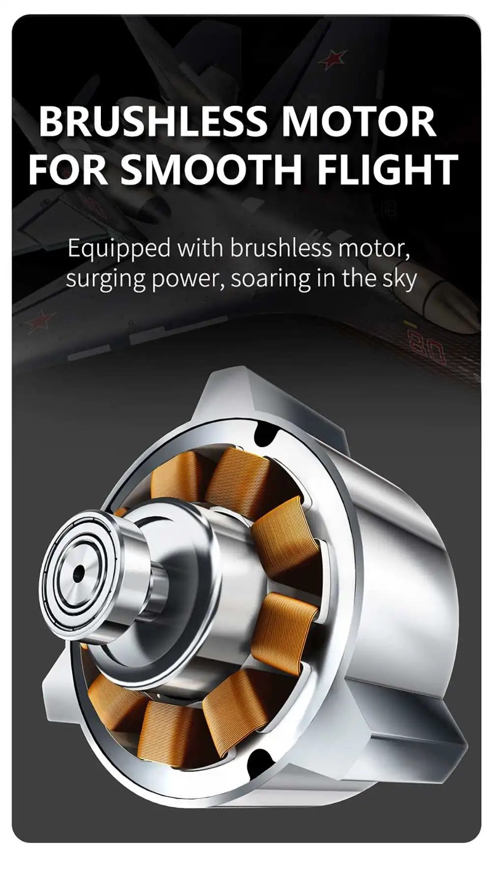 Радиоуправляемый самолет Su35 , Qf009 , бесколлекторный мотор , 2.4G , 6 осевой гироскоп ,подсветка мотора , размер 52см , Новинка 2024