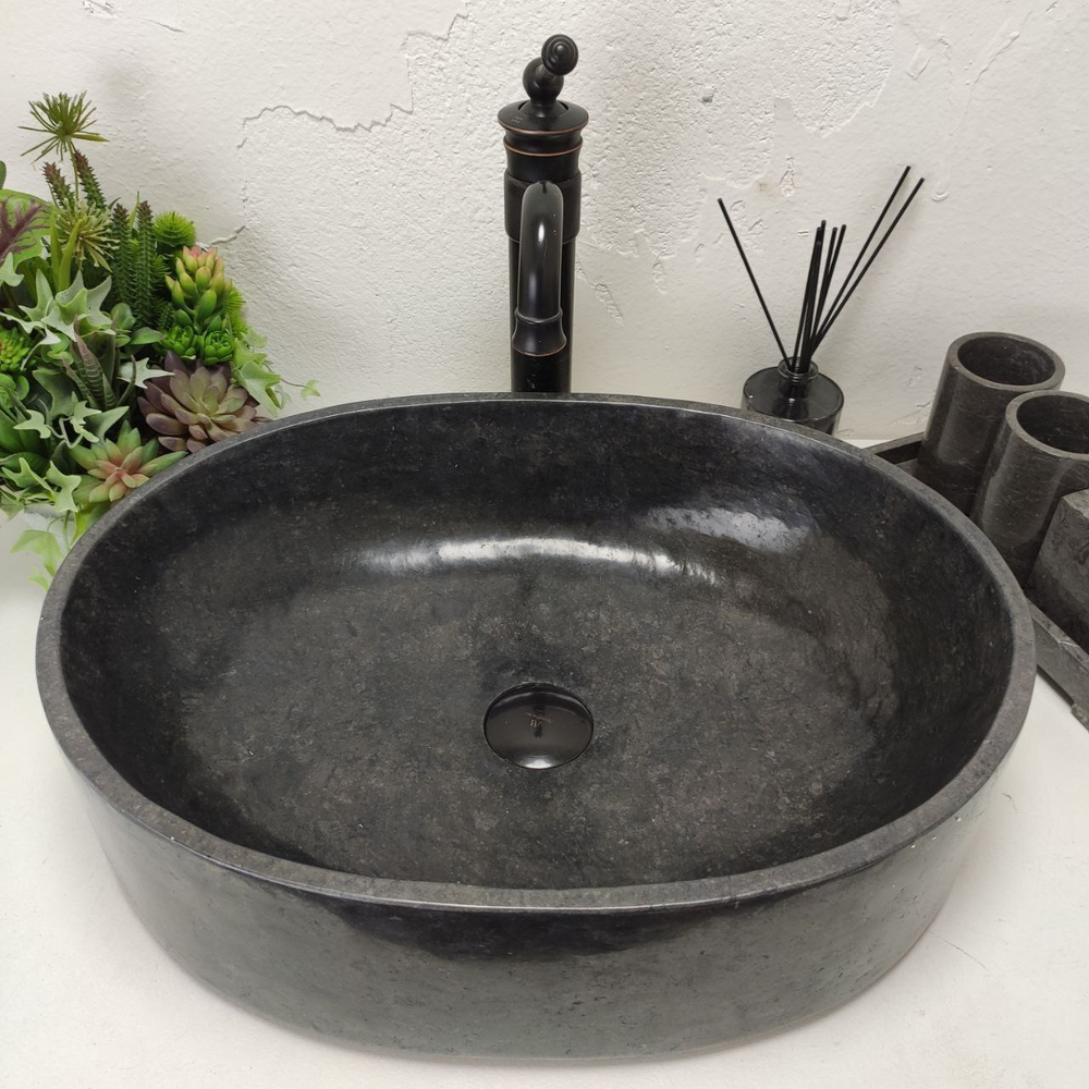 Раковина из мрамора Oval Black Tin Lip MO-61369 52*38*14