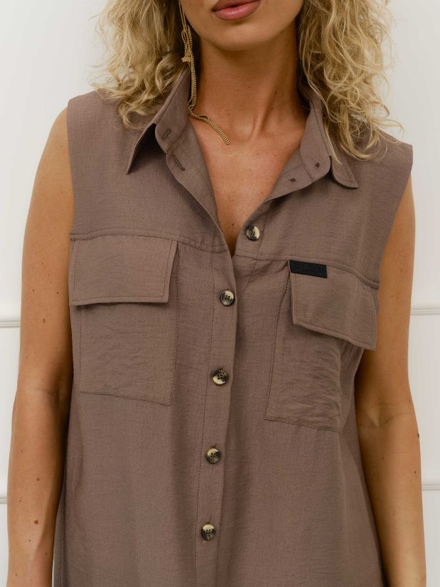 Платье-рубашка с карманами, какао