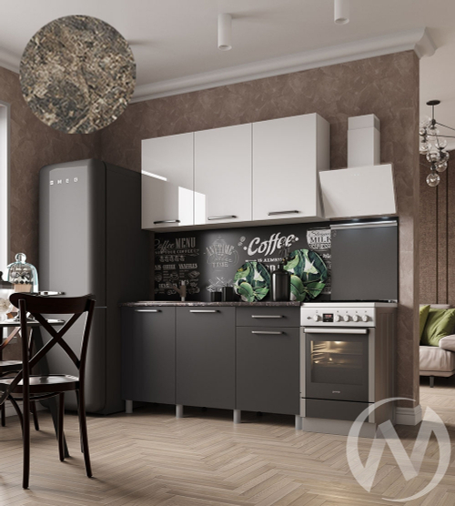 Кухня Ребекка 1.5м (корпус белый/белый; графит) 38мм королевский опал