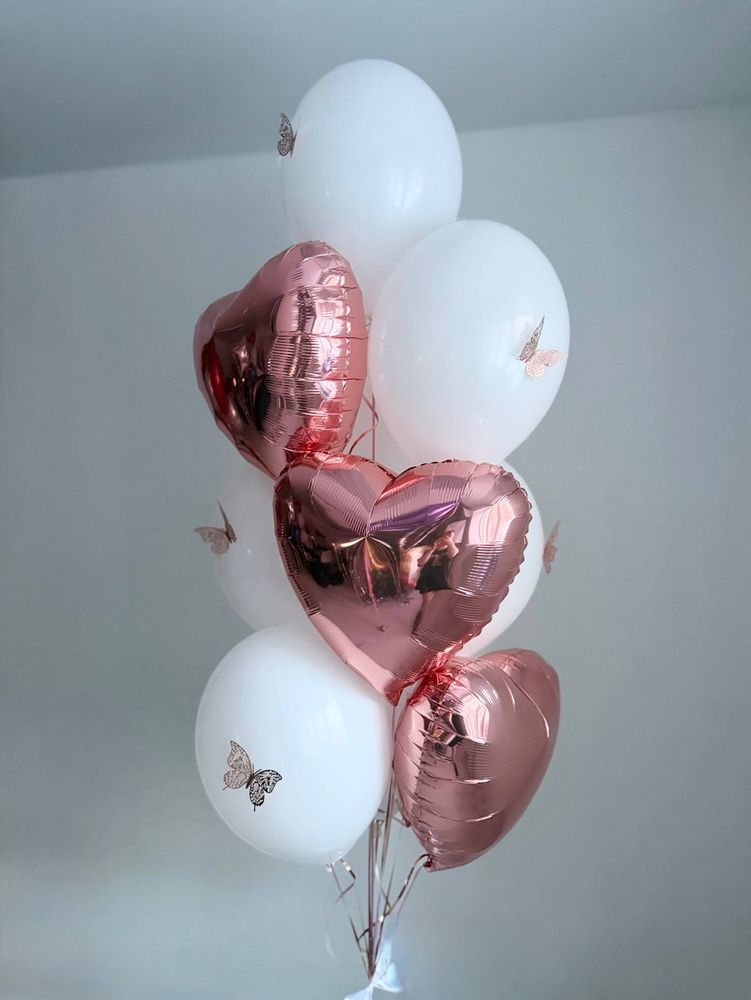 Воздушные гелиевые шарики с доставкой по Хабаровску бабочки розовое золото №4770