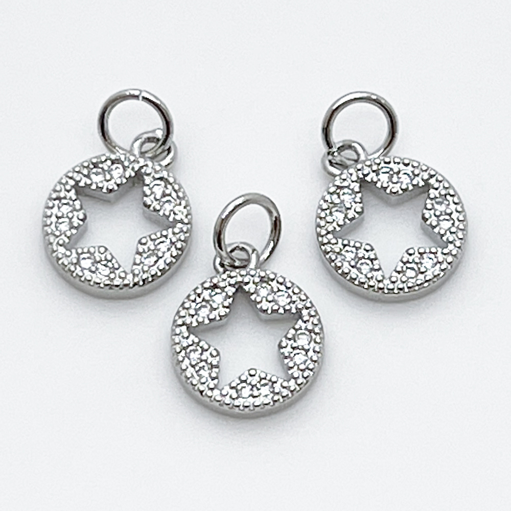 Подвеска Звезда, цвет серебро (родий), фианиты, размер 11*9 мм, цена за 1 шт