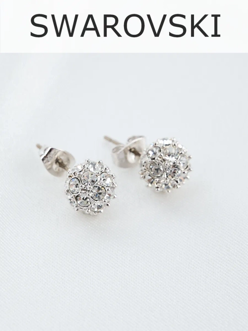 Серьги Серебряные шарики с кристаллами Swarovski