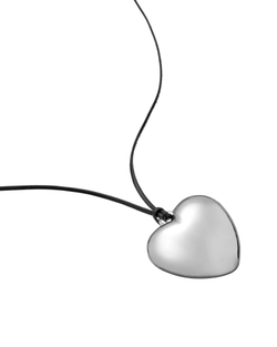 Подвеска металлическое сердце, гладкая веревка, серебро