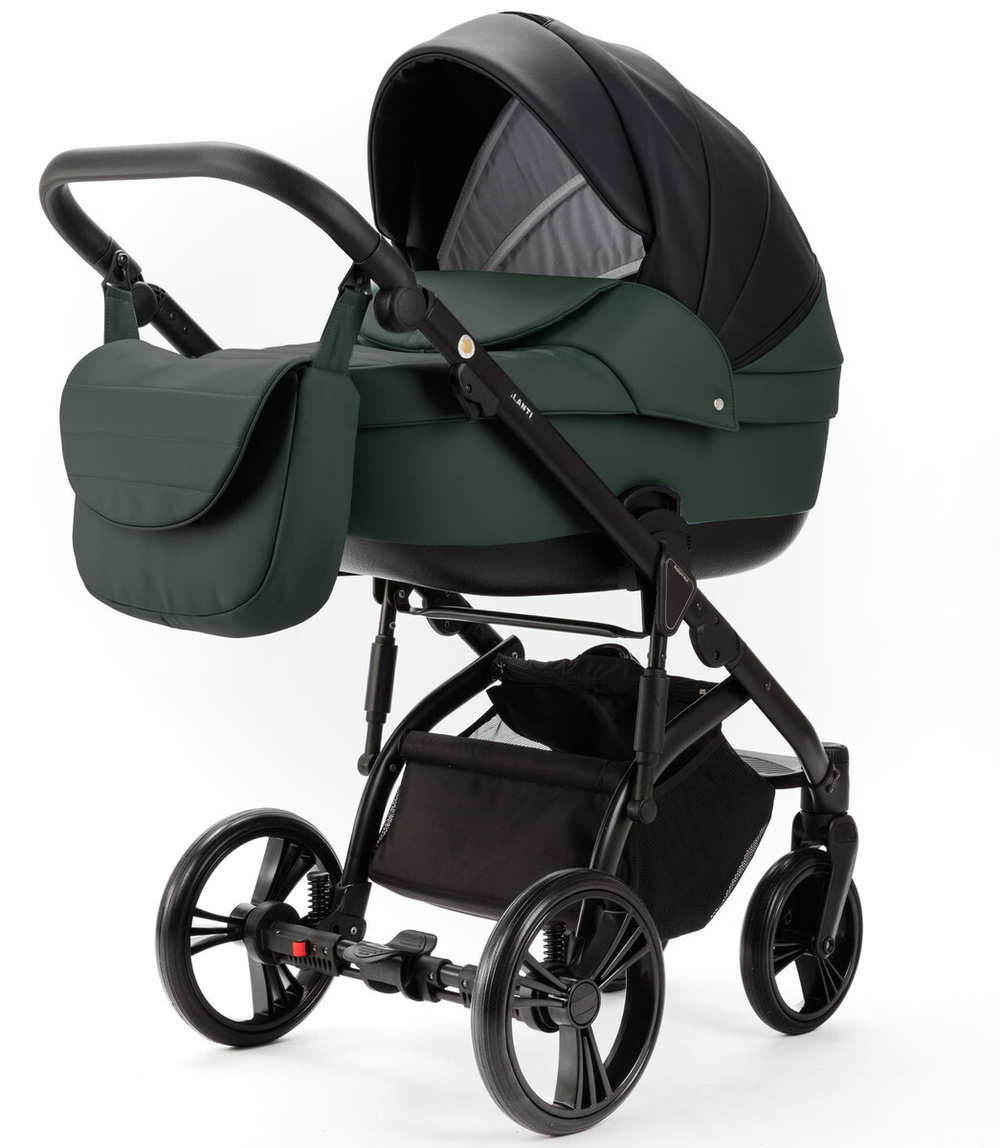 Детская коляска Adamex Lanti Deluxe 2 в 1 LN-SD41 (ЧЕРН. КОЖА + Т.ЗЕЛЕН.КОЖА)