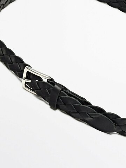 Massimo Dutti Сетчатый кожаный ремень -limited edition, черный