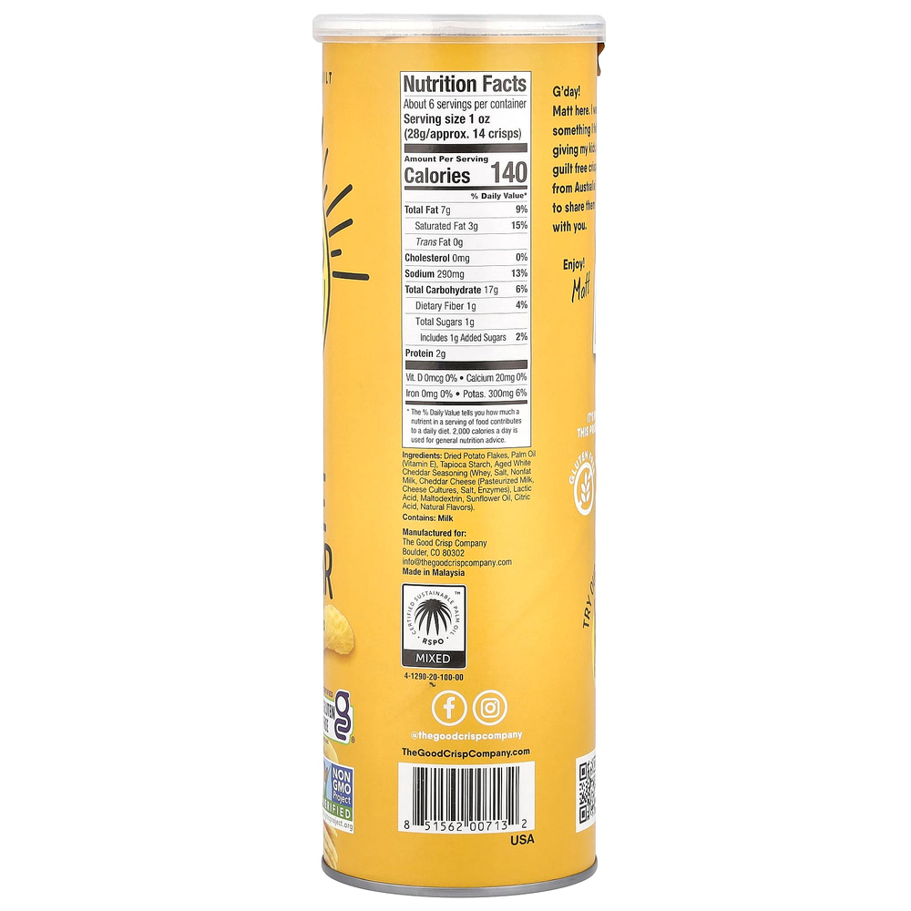 The Good Crisp Company, Картофельные чипсы, выдержанный белый чеддер, 160 г (5,6 унции)