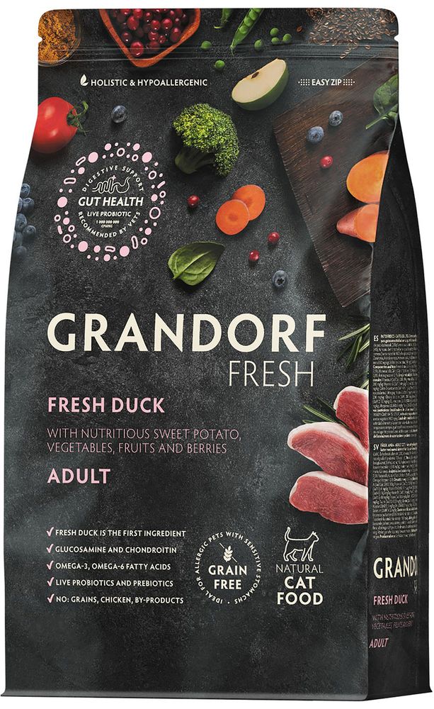 Grandorf Fresh 400гр Holistic Duck&amp;Sweet Potato Сухой корм для кошек, свежее мясо утки с бататом