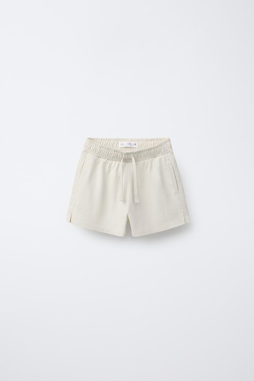 ZARA КОМПЛЕКТ ИЗ ФУТБОЛКИ И ШОРТОВ-БЕРМУДОВ В РУБЧИК HEAVY, ЭКРЮ