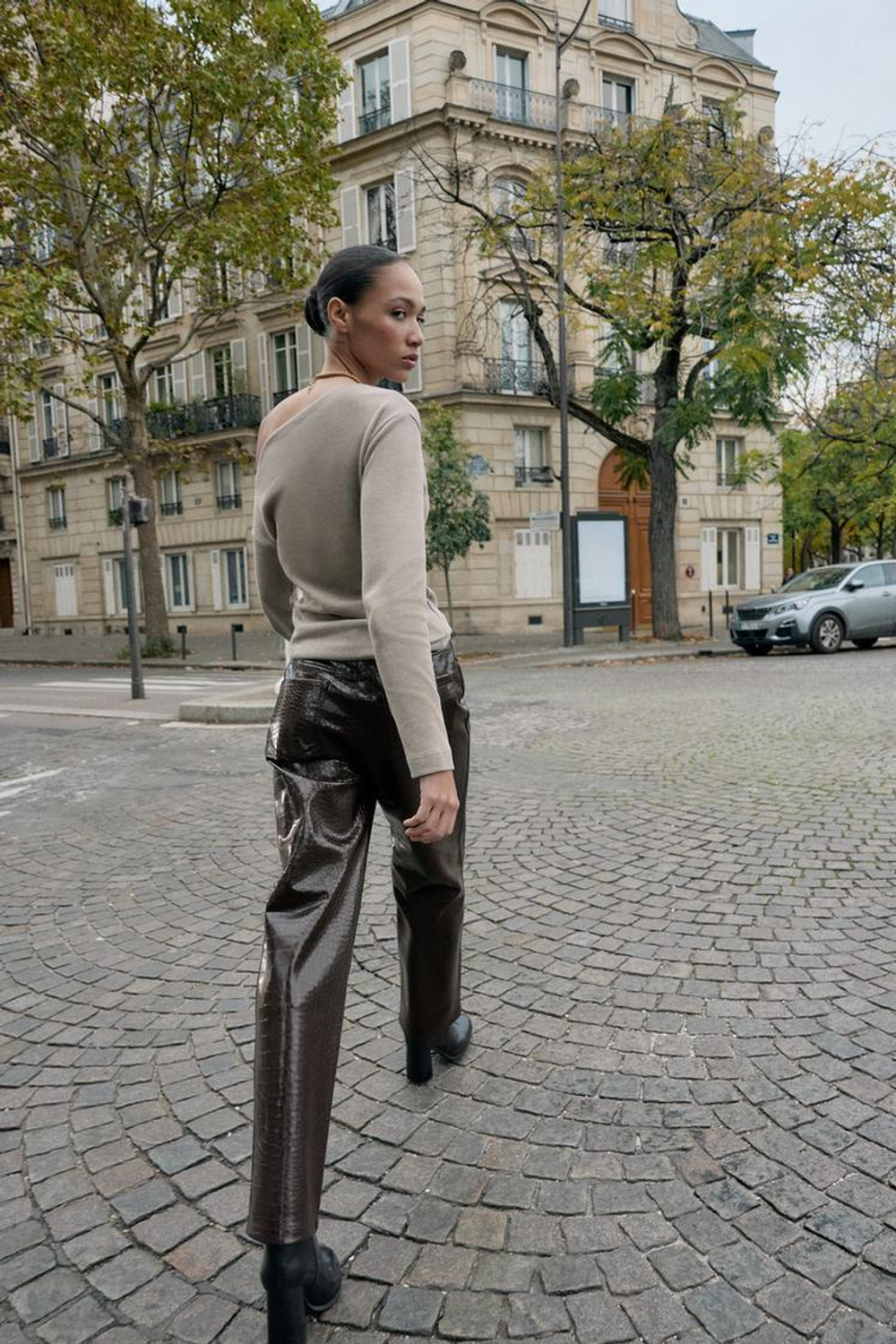 ZARA ТОП АСИММЕТРИЧНОГО КРОЯ ИЗ МЯГКОЙ ТКАНИ, БЕЖЕВЫЙ МЕЛАНЖ