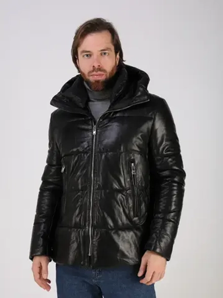 Куртка зимняя кожаная с капюшоном пуховик