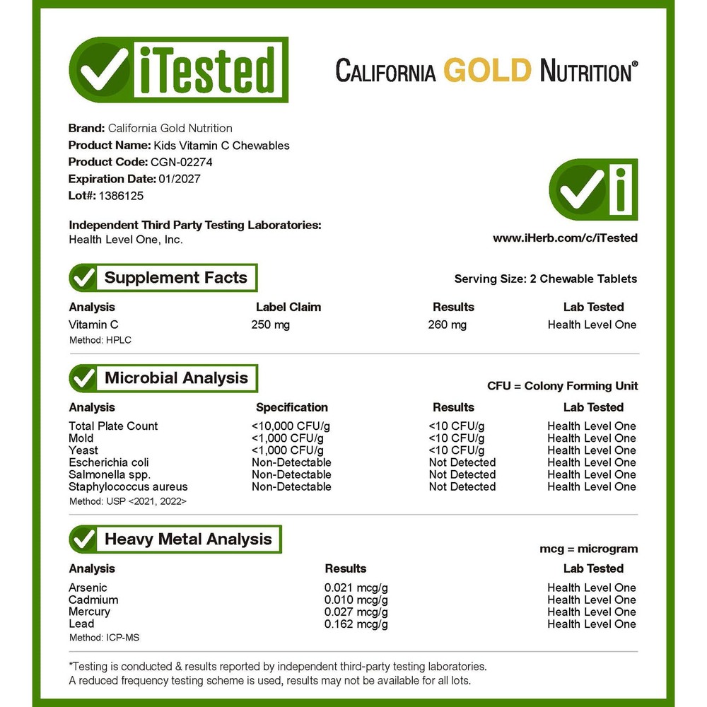 California Gold Nutrition, Vitables®, жевательный витамин C с комплексом биофлавоноидов для детей, апельсин, 90 вегетарианских таблеток