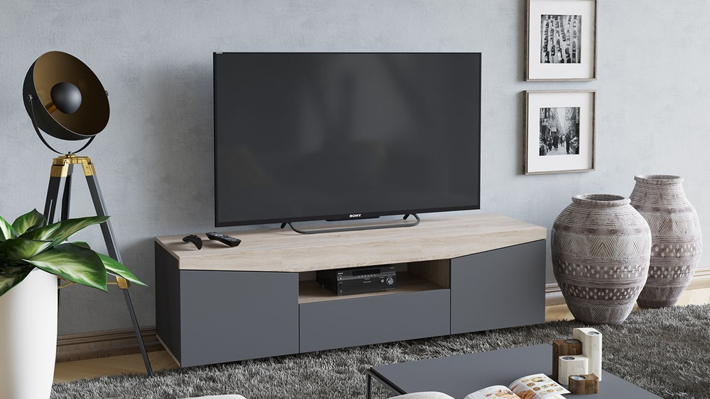 Тумба под телевизор напольная Дуб Сонома/Графит Серый 160х45х48 см