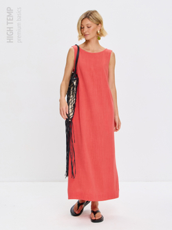 Льняной сарафан макси с карманами