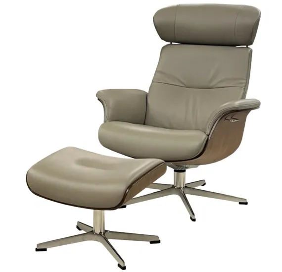 Кресло с оттоманкой Timeout, натуральная кожа капучино