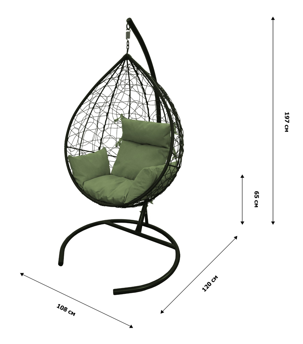 Кресло подвесное Garden Story Сфера (стойка+основание.кор.,корзн.кор.,подуш.зелен. 3уп.(М))