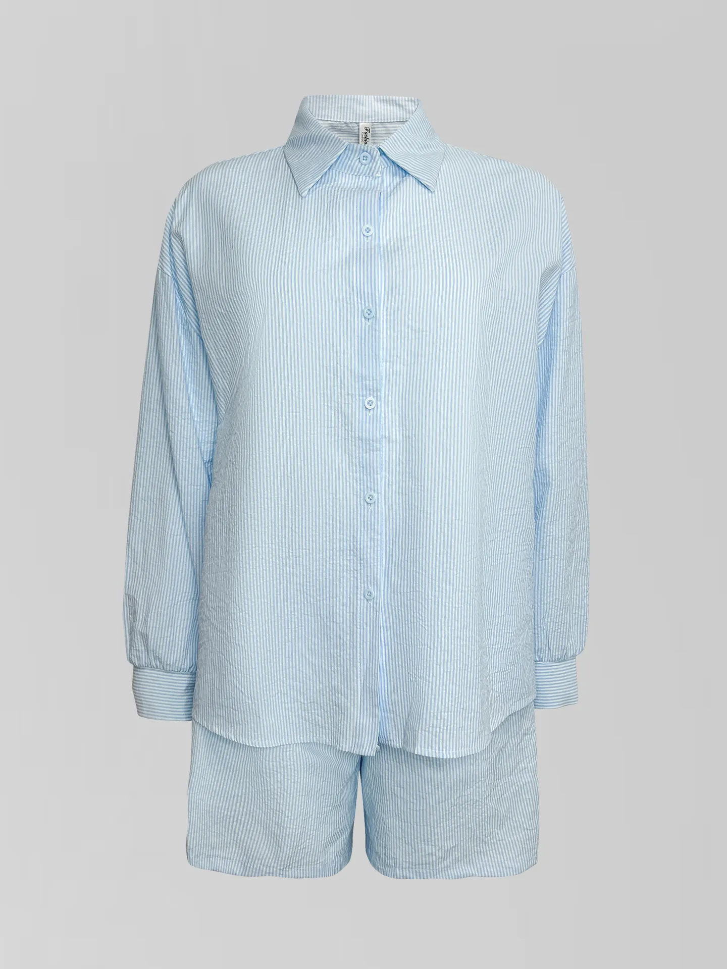 Костюм Fashion 620030 в полоску из рубашки с длинным рукавом и шорт на резинке