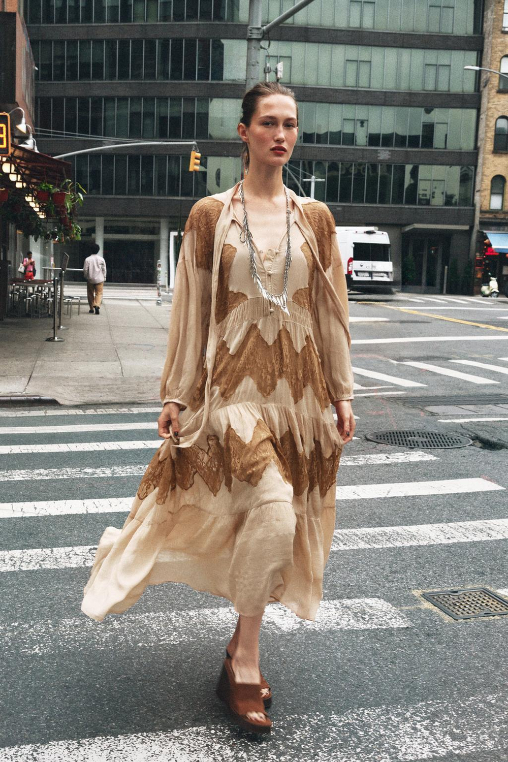 ZARA КОМБИНИРОВАННОЕ ПЛАТЬЕ, ПЕРСИКОВЫЙ