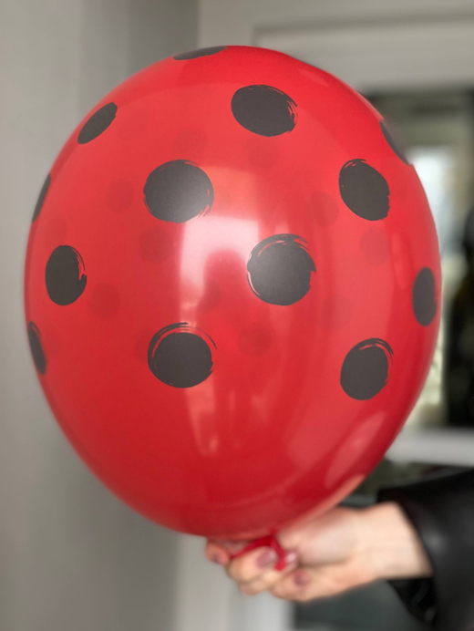 Воздушный шар с рисунком горох красный/черный/розовый 35см ПАЛИТРА №4341