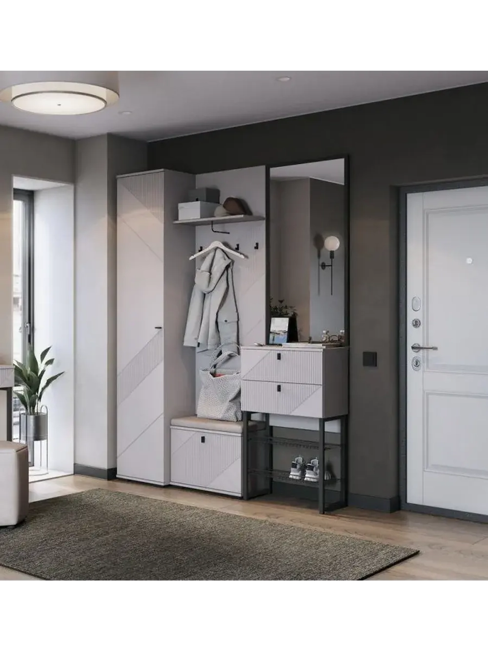 Прихожая с зеркалом Кашемир, 165х38х221