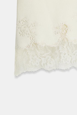 ZARA ТРИКОТАЖНАЯ ЮБКА МИДИ С БУСИНАМИ И КРУЖЕВОМ, ЭКРЮ