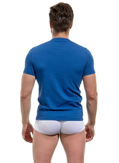 Мужская хлопковая футболка с V-образным вырезом горловины (Размер: L) (Цвет: темно-синий)