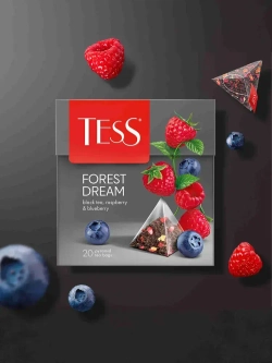 Черный чай с малиной и ароматом черники Tess Forest Dream в пирамидках, 20 шт