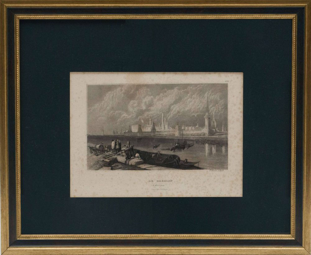 H. Herzer sculpsit. «Вид на Московский Кремль». Старинная гравюра. 19 в.