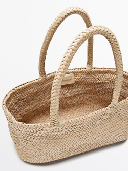 Massimo Dutti Плетеная сумка-тоут среднего размера, кремовый