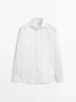 Massimo Dutti Рубашка облегающего кроя из поплина, белый