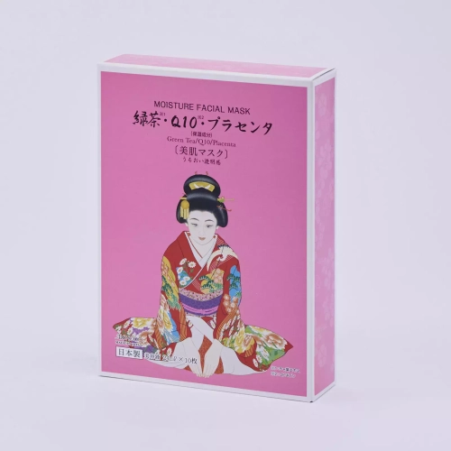 Aishodo  Увлажняющая маска для лица на основе зеленого чая и коэнзимов Q10 Айшодо Майко-Maiko Moisture Facial Mask Green Tea/Q10/Placenta,  10 шт.