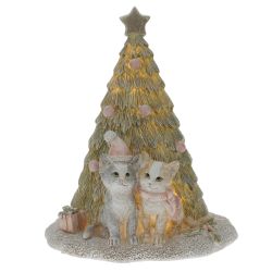GAEM Фигурка декоративная с подсветкой "Кошечки и ёлка", L13,5 W11 H17 см
