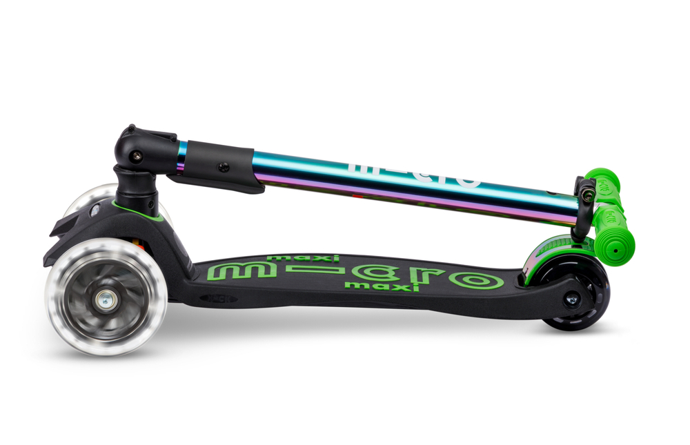 Самокат Maxi Micro Deluxe LED складной, неохром зеленый