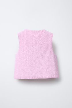 ZARA ЖИЛЕТ ИЗ РЕЛЬЕФНОЙ ТКАНИ С КАРМАНАМИ «СЕРДЕЧКИ», РОЗОВЫЙ