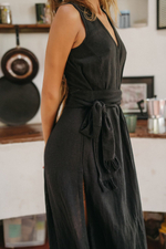 Длинное бохо-платье с запахом (черное)